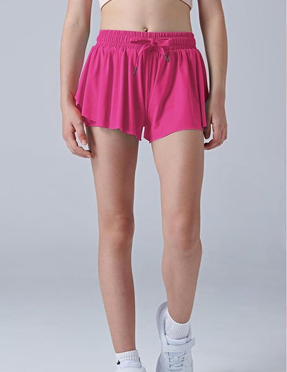 3 Pack Girls Flowy Shorts with Spandex Liner 2-in-1 Youth Butterfly Skirts for Fitness, Running, Sports