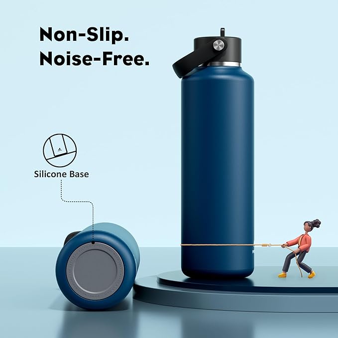 POWCAN 24 oz Water Bottle Insulated: BPA-Free, Leakproof Lid with Straw, Lightweight, Flex Cap, Stainless Steel Insulated Flask for Office, Men, Gym, Commute, Worker, Walking, Cycling (Indigo Blue)