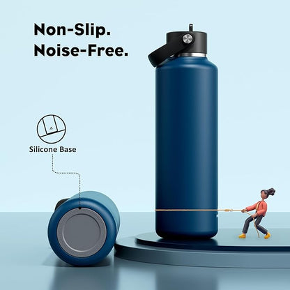 POWCAN 24 oz Water Bottle Insulated: BPA-Free, Leakproof Lid with Straw, Lightweight, Flex Cap, Stainless Steel Insulated Flask for Office, Men, Gym, Commute, Worker, Walking, Cycling (Indigo Blue)