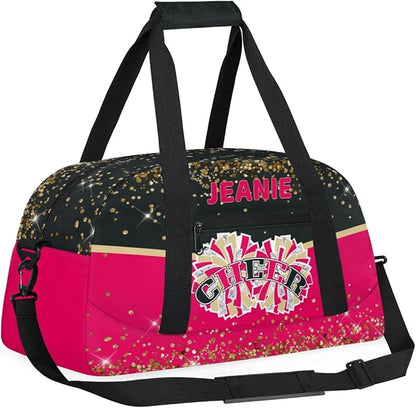 Personalized Cheer Gym Bags for Girls Kids Cheerleaders with Custom Name Sport Dance Perform Training Duffel Bags for Overnight Weekender Travel Black Red