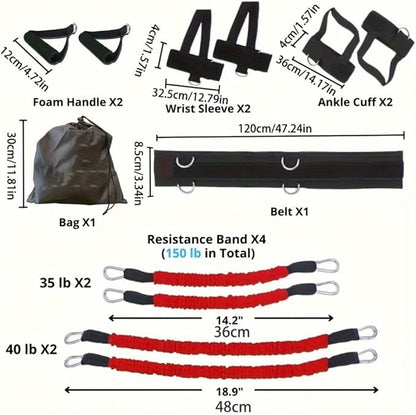 1 Piece Resistance Training Set - 35LB & 40LB Boxing, Martial Arts, Strength Training with Wrist Strap/Wrist Strap, Foot Cradle and Tote Bag
