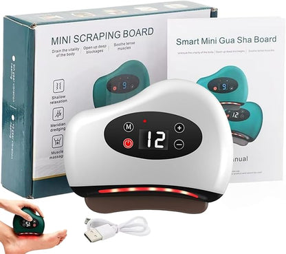 Foot Scraper, Plantar Fasciitis, 12 Massage Levels and 12 Heat Levels, Red Light Heated Gua Sha Device for Plantar Fasciitis, 4-in-1 Vibration Device for Muscle Care (White)