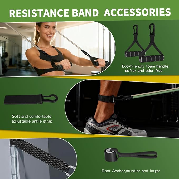 WHATAFIT Resistance Bands Set with Handles - Exercise Bands Home Gym Strength Training Equipment, Includes Door Anchor & Ankle Straps for Full Body Workout Bands, Physical Therapy