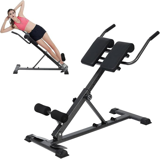 Roman Chair, Adjustable Hyperextension Bench with 3 Angles, Back Extension Machine for Abdominal and Lower Back Exercises, Foldable Sit-Up Bench, Home Gym Equipment for Men Women Black