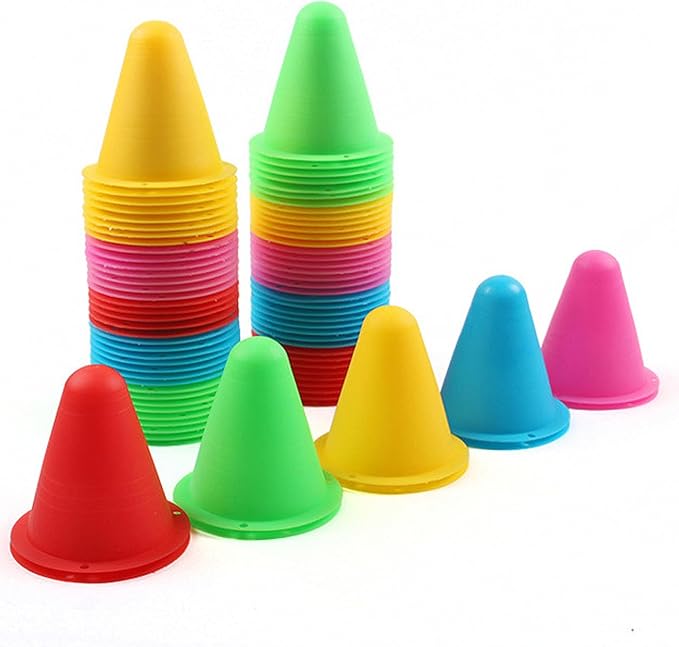 30 Pack Cones Sports, Soft Plastic Agility Field Marker for Soccer, Basketball, Football - Indoor/Outdoor Skating - Training Cones for Drills and Games, 3.15 Inch Height, 6 Colors