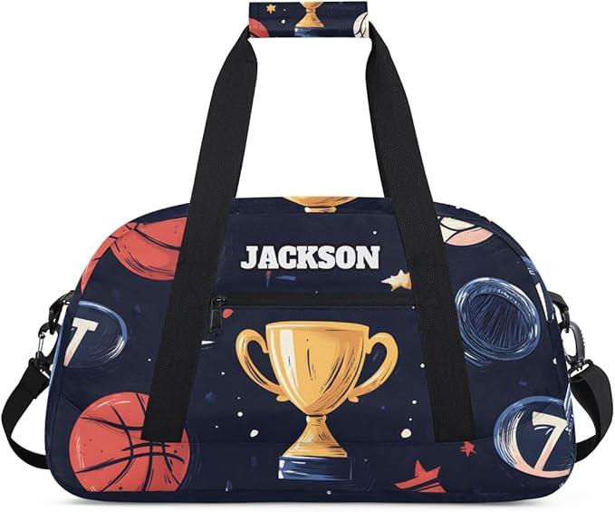 Personalized Basketball Sport Duffel Bags for Kids Boys with Custom Name Gym Training Travel Bags for Overnight Weekender