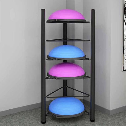 Indoor Balls Display Stand Floor 5-Tiers Half Balance Ball Trainer Holder Rack, Sturdy Iron Yoga Half Ball Storage Stand for Home Fitness Strength Exercise Workout Gym, No Ball