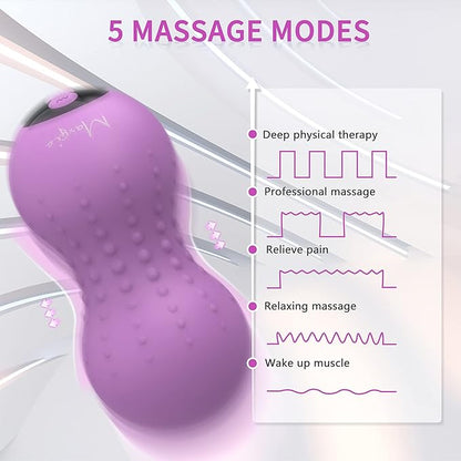 Heating Vibrating Peanut Massage Ball - 5 Intensity Levels & 1 Heat Mode - Foam Roller Double Lacrosse Ball - Deep Tissue Trigger Point Therapy - Handheld, Mobility, Rechargeable (Purple)