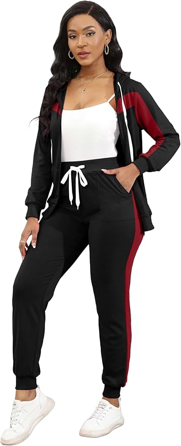 CLOCOR Track Suits for Women Set - Casual 2 Piece Outfits Sweatsuit Pocket Hoodies Long Sleeve with Patchwork Pants Set