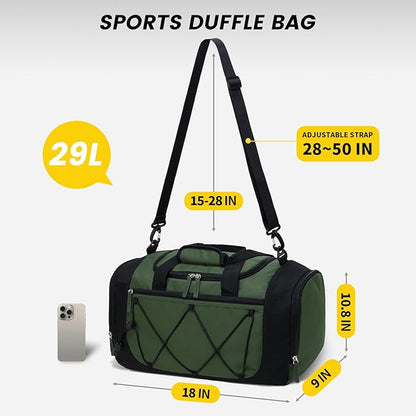 Vorspack Gym Bag for Men - 18 Inches Small Duffle Bag for Travel Lightweight Duffel Bag with Shoe Compartment Personal Item Travel Bag Weekender Bag for Travel Sports Gym - Green