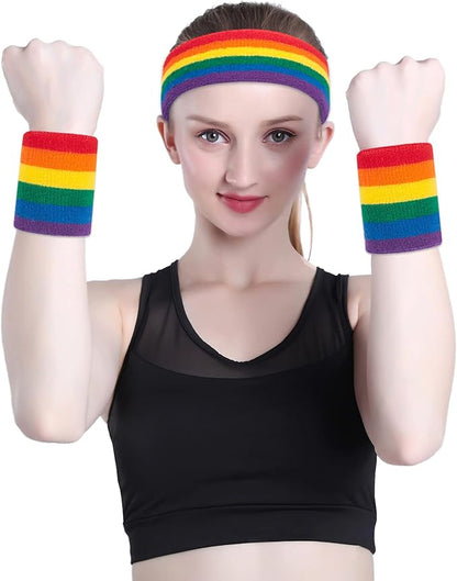ONUPGO Sweatband Set Sports Headband Wristband Set Sweatbands Terry Cloth Wristband Wrist Sweatband Headbands Moisture Wicking Sweat Absorbing Head Band