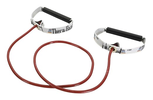 TheraBand Resistance Tubes, Professional Latex Elastic Tubing with Hard Handles, Full Body Exercise, Physical Therapy, Lower Pilates, At-Home Workouts, & Rehab, 48 Inch, Red, Medium, Beginner Level 3