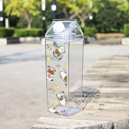Milk Carton Water Bottle 33oz (1L) Plastic Clear Square Milk Bottles BPA Free Leakproof Water Bottle Portable Reusable Milk Carton Shaped Juice Bottle Perfect for Fitness Gym Camping Sports