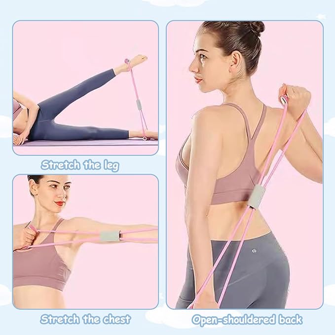 3 Pieces Figure 8 Resistance Band, Saludea Resistance Band with Handles Stretch Fitness Strap for Full-Body Exercise Strength Training Home, Gym (Pink + Purple + Blue)