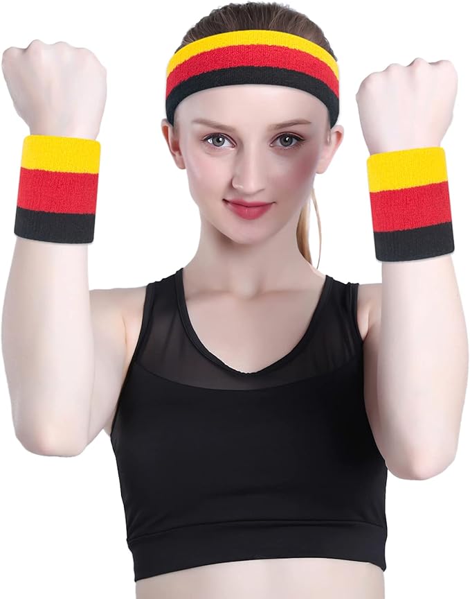 ONUPGO Sweatband Set Sports Headband Wristband Set Sweatbands Terry Cloth Wristband Wrist Sweatband Headbands Moisture Wicking Sweat Absorbing Head Band