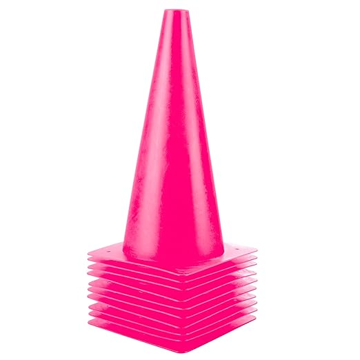 [10 Pack] Traffic Training Sports Cones, 12 Inch Orange Safety Cones, Soccer Basketball Cones for Drills, Plastic Marker Cones for Indoor/Outdoor Activity & Festive Events (Set of 10/24 Pack) (Pink)