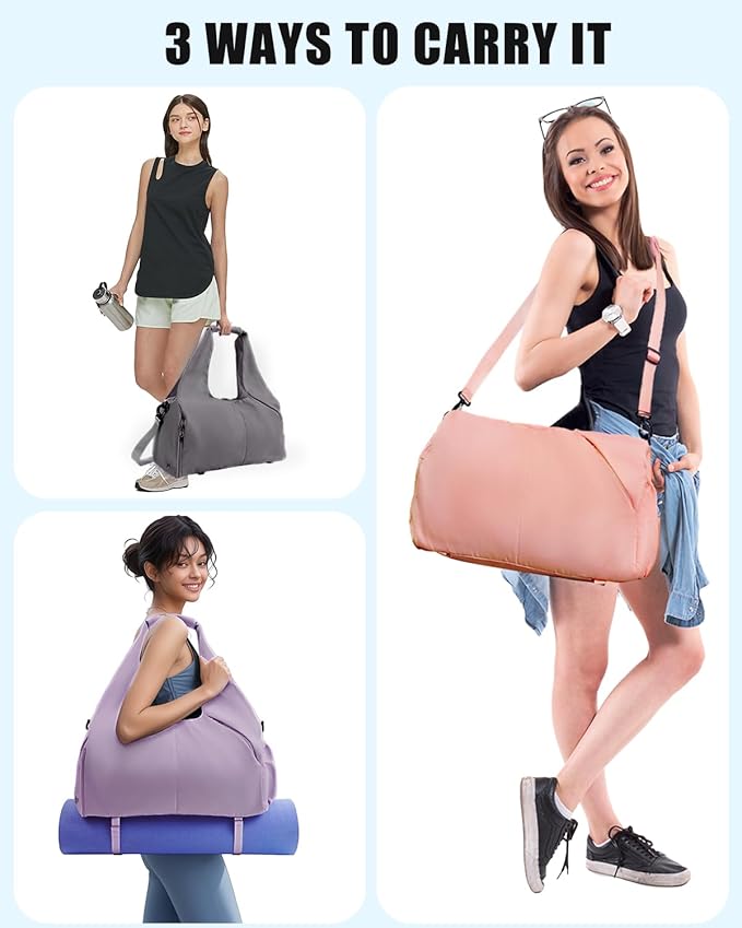 Gym Bag for Women with Shoe Compartment Yoga Mat Bag with Wet Pocket and Water Bottle Holder Weekender Bag with Strap
