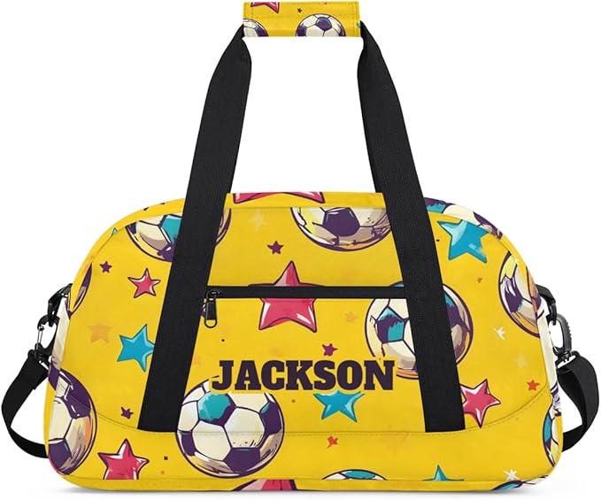 Personalized Soccer Yellow Gym Duffel Bags for Kids Boys with Custom Name Sport Training Travel Bags for Overnight Weekender
