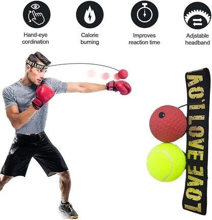 Boxing Reflex Ball with Headband Set, Reflex Ball with String, Boxing Reaction Training Equipment, Rubber red ball &Yellow tennis ball, Elasticated headband, for Beginner &Advanced Boxer Practice