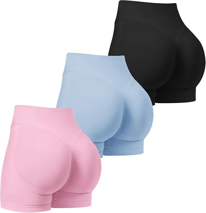 TDIFFUN Women Workout Shorts 3 Pack Gym Seamless Scrunch Butt Lifting Impact High Waist Yoga Biker Booty Athletic Shorts