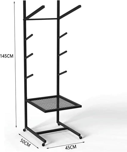 Yoga Mat Exercise Ball Stand Holder, Foam Roller Multi-Purpose Display Shelf with Wheels, Half Ball Balance Trainer Organizer Storage Rack for Gym Garage Studio