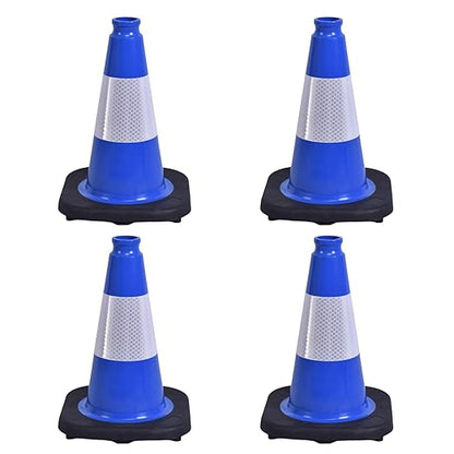 4 Pack 12 Inch Blue PVC Traffic Cones Black Base, Sport Training Cones for Soccer Drills, Outdoor Play, Indoor Gym Activities (4, Blue, 12 Inch)