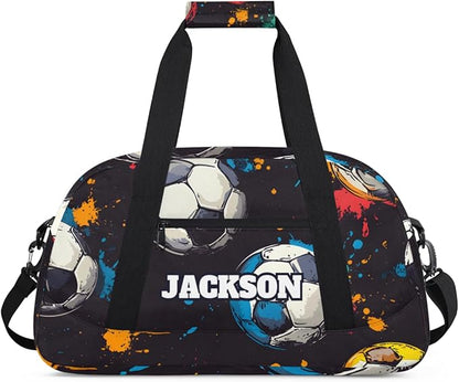 Personalized Soccer Gym Duffel Bags for Kids Boys with Custom Name Sport Training Travel Bags for Overnight Weekender, Black