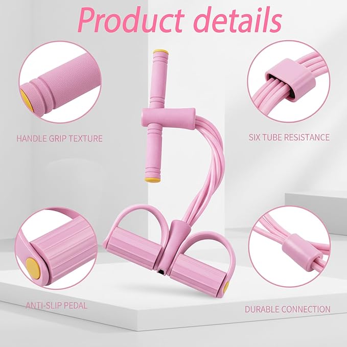 Pedal Resistance Band, 6 Tube Foot Pedal Handles Resistance Bands, Multifunction Pull Up Assistance Bands for Full-Body Strength Training and Muscle Toning, Women Home Gym and Travel Workout
