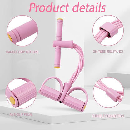 Pedal Resistance Band, 6 Tube Foot Pedal Handles Resistance Bands, Multifunction Pull Up Assistance Bands for Full-Body Strength Training and Muscle Toning, Women Home Gym and Travel Workout