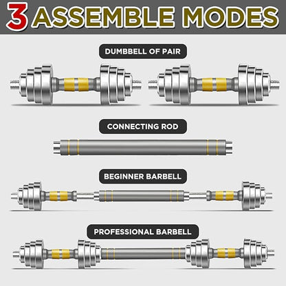 PHOEROS Adjustable Dumbbell Set - 44/66/88 LBS weights set, Dumbbell Barbell 3 in 1, Steel Dumbbells Pair with Connecting Rod for Adults Women Men Fitness Workout, Home Gym Exercise Training Equipment