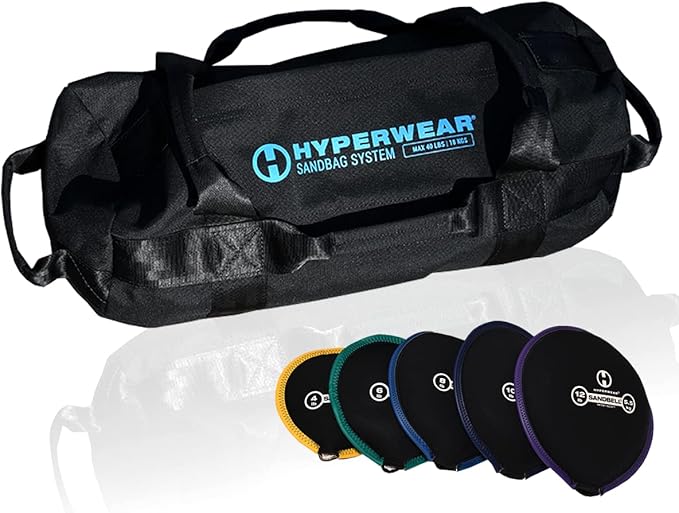 HYPERWEAR Adjustable Sandbag System, Heavy-Duty with Handles & Pre-Filled SandBell Filler Sandbags (25, 40, 80, 160 lbs)