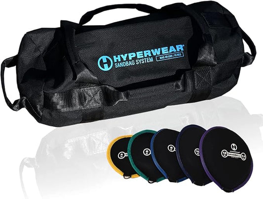 HYPERWEAR Adjustable Sandbag System, Heavy-Duty with Handles & Pre-Filled SandBell Filler Sandbags (25, 40, 80, 160 lbs)