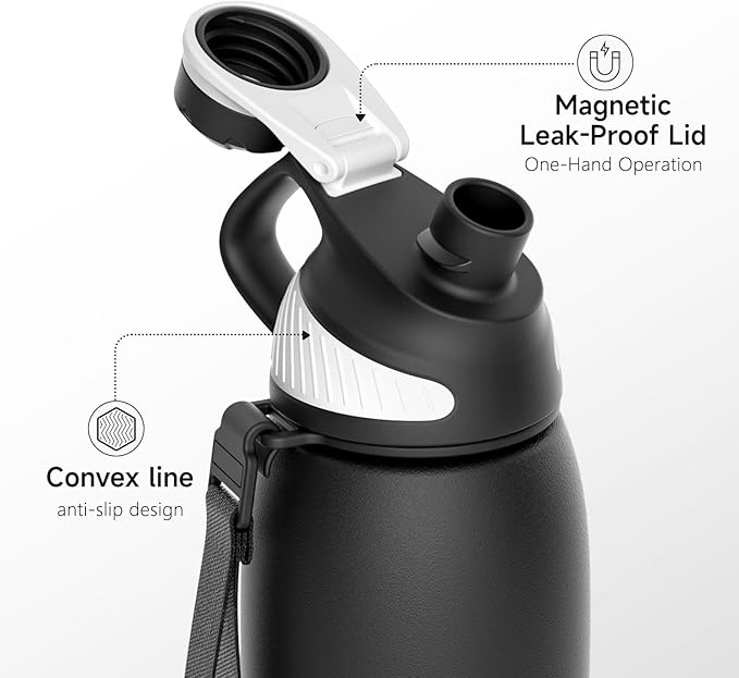 Fjbottle Insulated Stainless Steel Water Bottle, 32 Oz Leakproof Water Bottles, Ice Reusable Tumbler, Double Wall Vacuum Jug, Lightweight Durable for Traveling & Sports, Workout, 32oz
