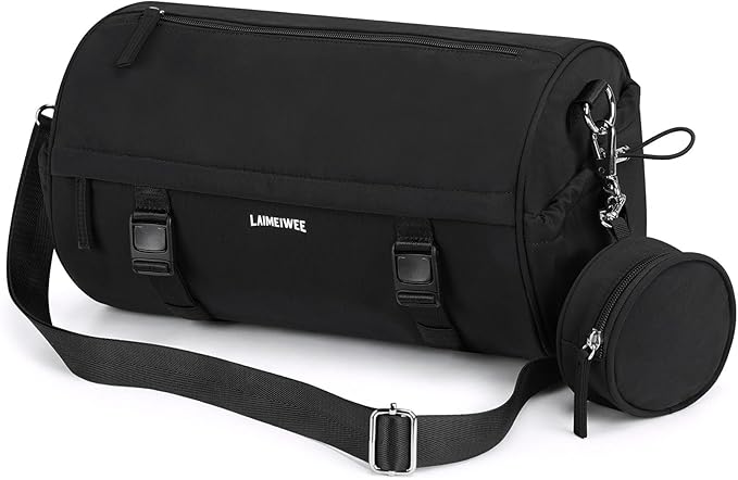 Small Gym Bag for Women Men, Mini Crossbody Travel Duffle Bag with Wet Compartment and Yoga Mat Strap, Compact Workout Bag for Sports Dance Swimming, Daily Commuting (Black)