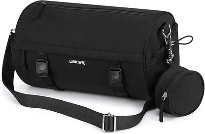 Small Gym Bag for Women Men, Mini Crossbody Travel Duffle Bag with Wet Compartment and Yoga Mat Strap, Compact Workout Bag for Sports Dance Swimming, Daily Commuting (Black)