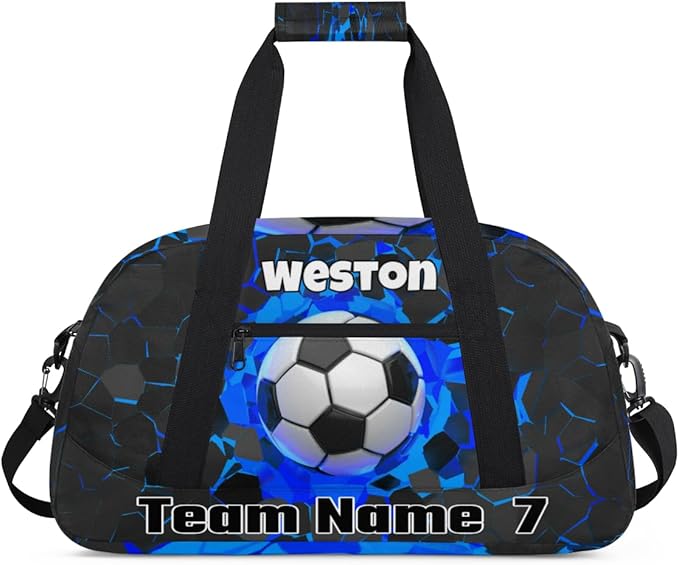 Personalized Sports Soccer Duffel Bags for School Boys, Custom Kids Name Number Duffle Gym Bag Sport Players FitnessTravel Weekender Lightweight Bags, Black Red Color