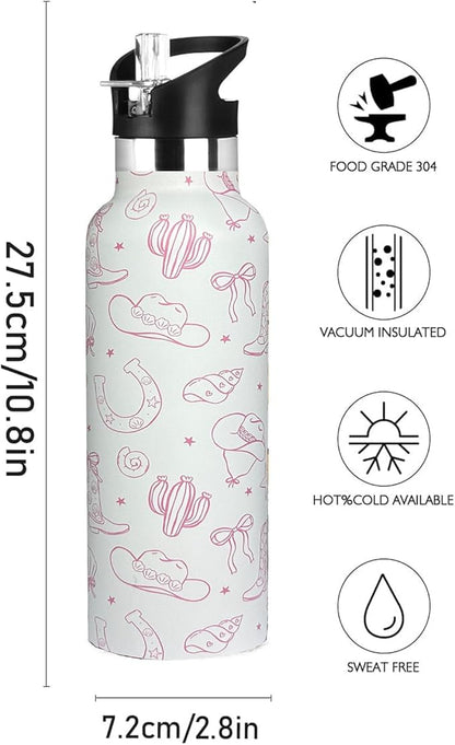 Farm Barn For Girl Water Bottle with Straw, Vacuum Insulated Stainless Steel Thermal Drinking Travel Mug Cups For Gym Fitness Camping-20oz/600ml