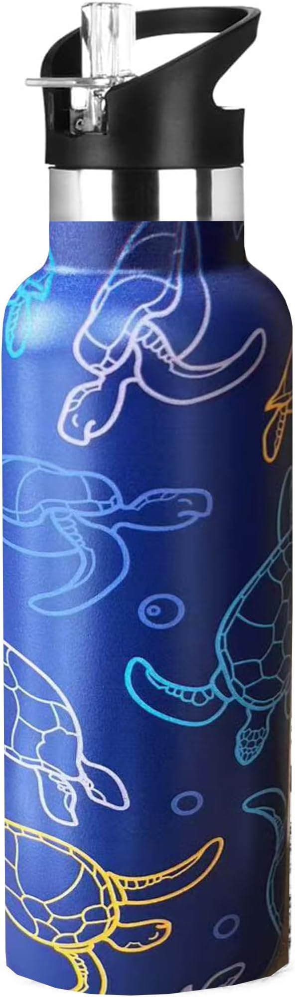 Turtle Sport Water Bottle with Straw, Vacuum Insulated Stainless Steel Thermal Drinking Travel Mug Cups For Gym Fitness Camping-20oz/600ml