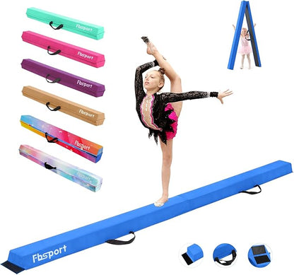 FBSPORT 8ft/9ft/9.5ft Balance Beam Folding Gymnastics Beam Foam Balance Floor Beam Equipment for Kids Adults, Suede Cover Anti Slip Base with Carry Bag for Home School Gym Training