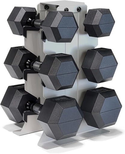 CAP Barbell Rubber Coated Hex Dumbbell Set with Vertical Rack | 100-300 lbs Free Weights Dumbbells Set for Home Gym | Multiple Options