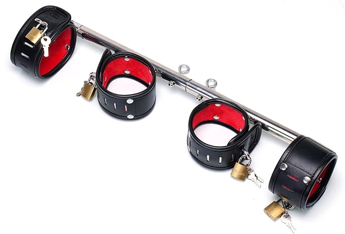 Heavy Duty Stainless Steel Expandable Spreader Bar with 4pcs PU Black--Pink Skull Pattern Detachable Adjustable Straps,Workout Bar for Home Indoor Gym Training Kit