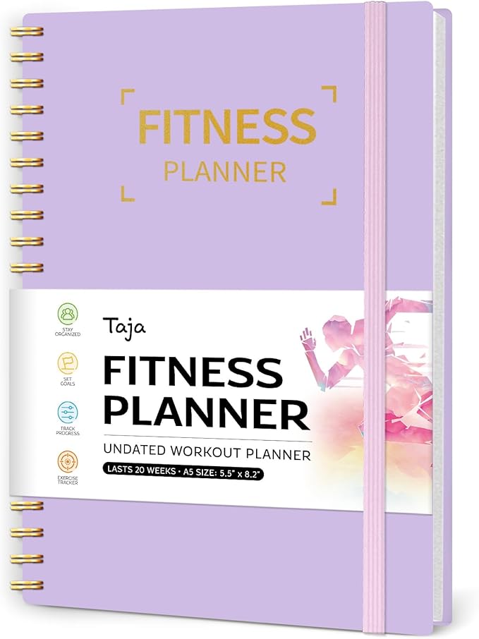 Fitness Workout Journal for Women & Men, A5(5.5" x 8.5") Workout Log Book Planner for Tracking, Progress, and Achieving Your Wellness Goals-Lavender