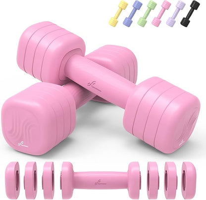 Adjustable Dumbbell Set of 2: Sportneer 4 in 1 Free Weights Dumbbells Set for Women, Hand Weights for Women at Home, Each 2lb 3lb 4lb 5lb Weights with Soft Rubber Handle for Home Gym Exercise Training
