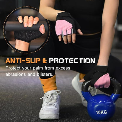 Workout Gloves for Women - Breathable Weight Lifting Gloves with Non-Slip Silicone Padding, Fingerless Gym Gloves for Cycling, Rowing, Pull Ups & Training (4 Sizes)