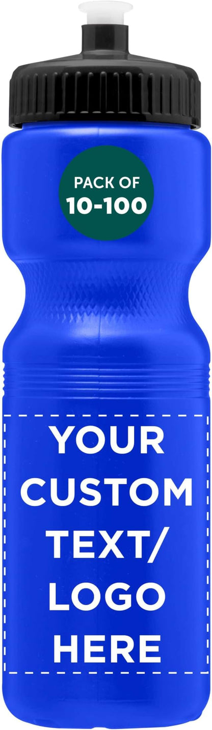 DISCOUNT PROMOS 28 oz. Custom Push Cap Plastic Water Bottles Set of 10/50/100, Personalized Bulk Pack - Perfect for Gym, Hiking, Camping, Outdoor Sports - Reflex Blue