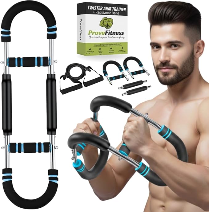 Twister Arm Trainer - Chest Workout Equipment - Chest Press Machine - Arm Trainer for Men - Power Twister Bar - Exercise Bar - Upper Body Workout Equipment with Resistance Band