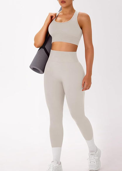 OLCHEE Womens Workout Sets 2 Piece - Acid Wash Seamless Yoga Outfits High Waist Leggings Padded Racerback Sports Bra Gym Set
