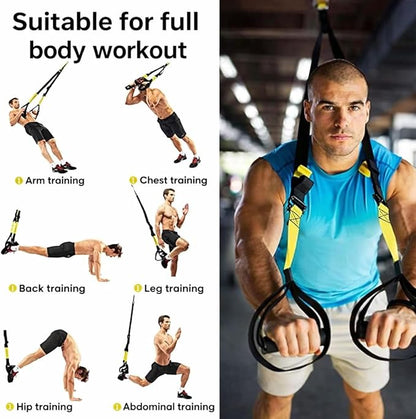 Suspension Trainer Straps Kit – Full Body Workout Training System with Door Anchor, Adjustable Resistance Bands, Home Gym Equipment for Strength, Core, Cross Training & Fitness (GREEN)