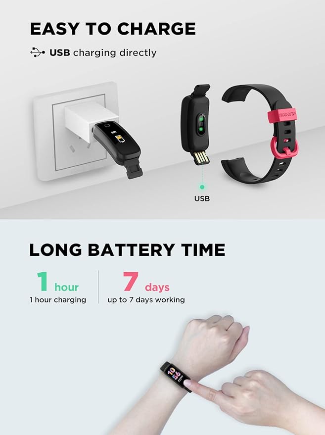 BIGGERFIVE Vigor Kids Fitness Tracker for Girls & Boys Ages 5-15, Kids Watch with IP68 Waterproof, Pedometer, Activity Tracker with Heart Rate & Sleep Monitor, Calorie & Step Counter Watch