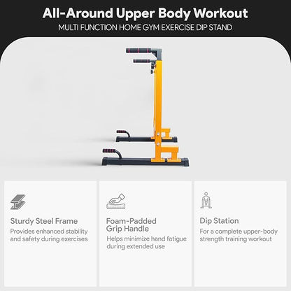 BalanceFrom Steel Frame Dip Station with Adjustable Height, 500 Pound Weight Capacity – Upper Body Workout Home Gym Equipment for Triceps, Push & Pull Ups, Leg Raises, and Bench Press